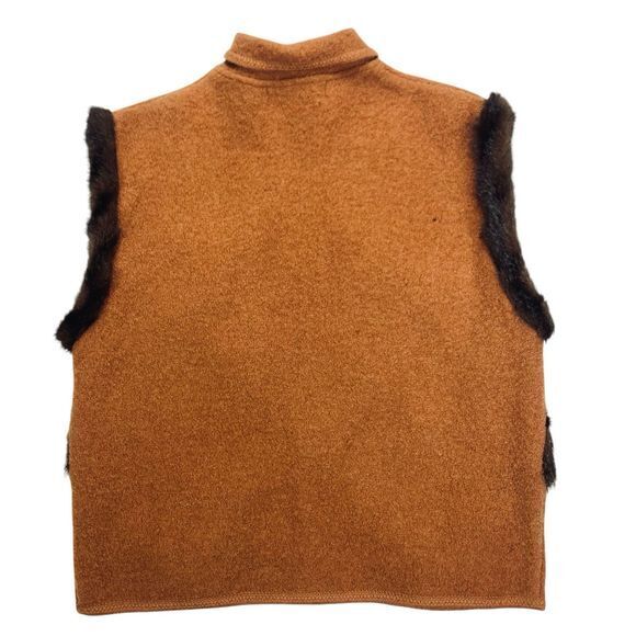 Lisa International Wool Vest Women L Brown Faux Fur Trim Bohemian Coastal Jacket - Picture 6 of 13